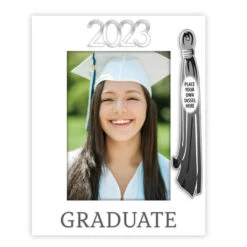 2023 Graduate White Picture Frame Holds Tassel And 5"x7" Photo
